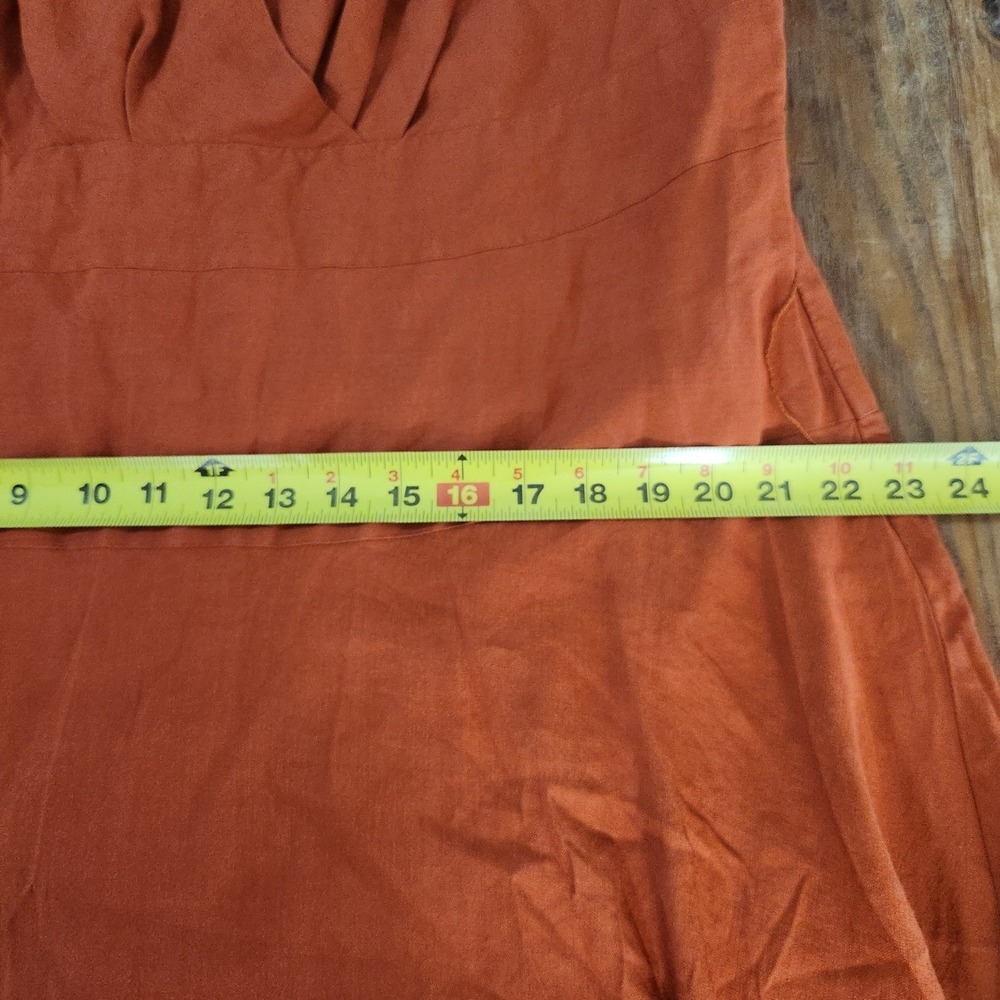 Ashley Stewart Sz 22 Linen Rayon Burnt Orange Midi Dress‎ Sleeveless Milkmaid - Picture 6 of 11